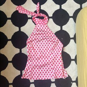 Vintage Y2K Moschino jeans Pink and White Polka Dot Tie Halter Top